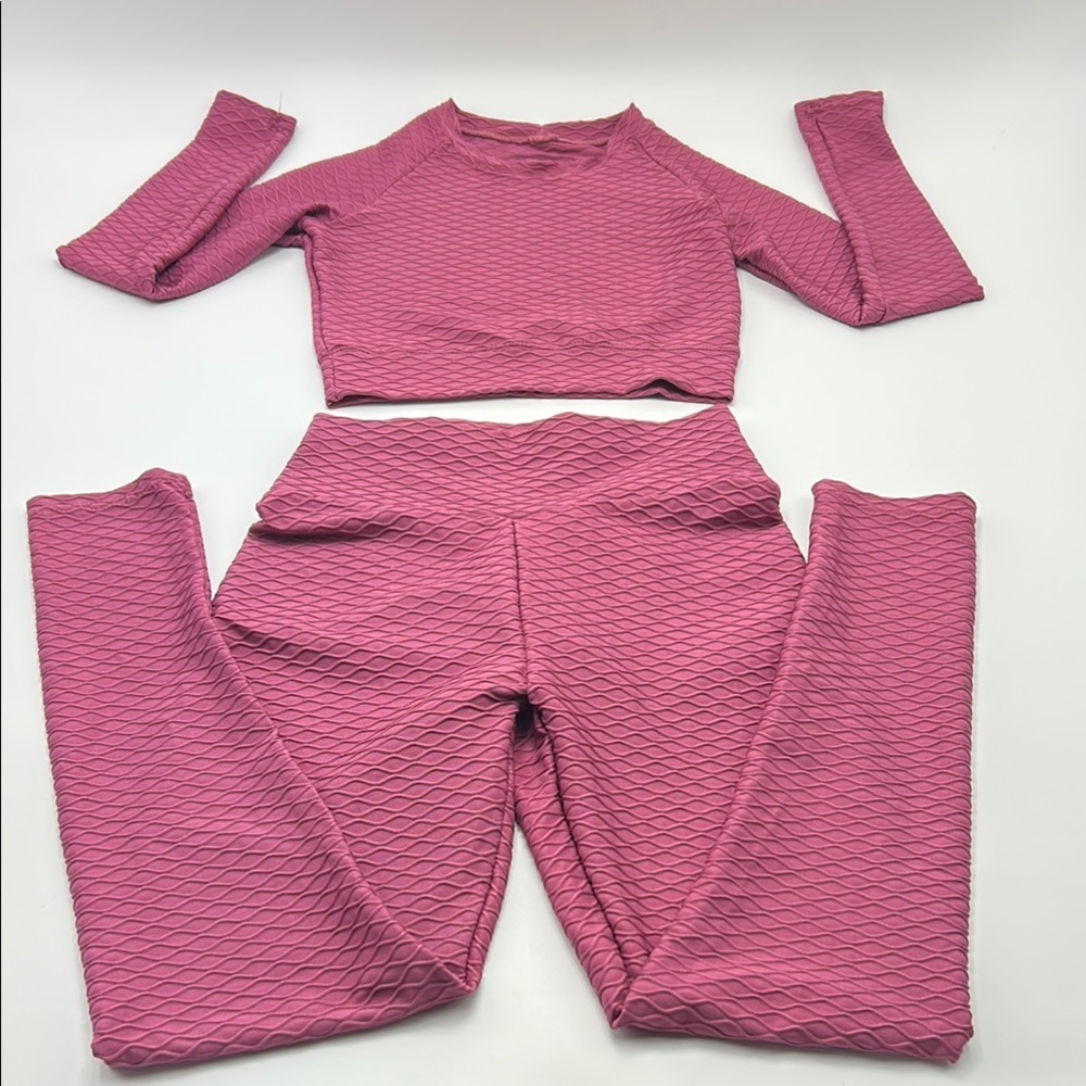 Lydaa Women's Athletic Set Small Medium Pink Textured Crop Top & Leggings